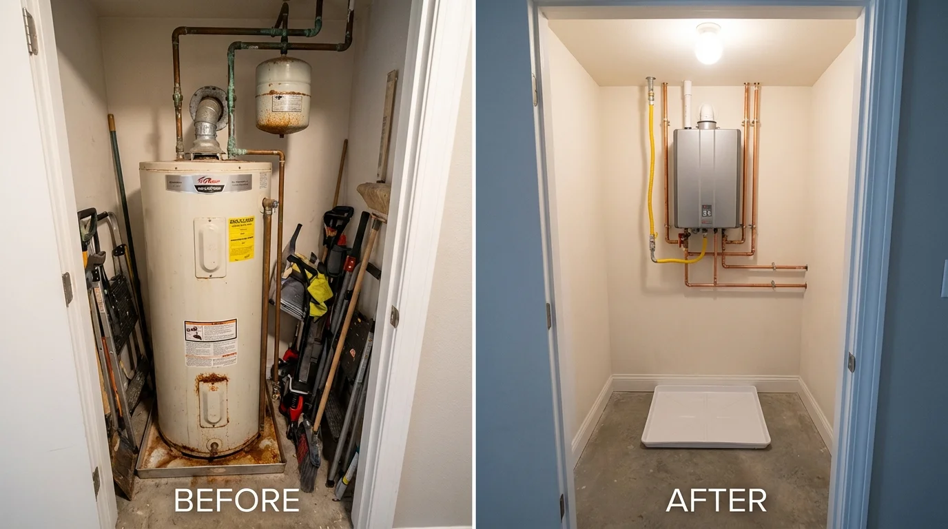 Tank water heater versus wall-mounted tankless unit comparison for Blossom, TX homeowners